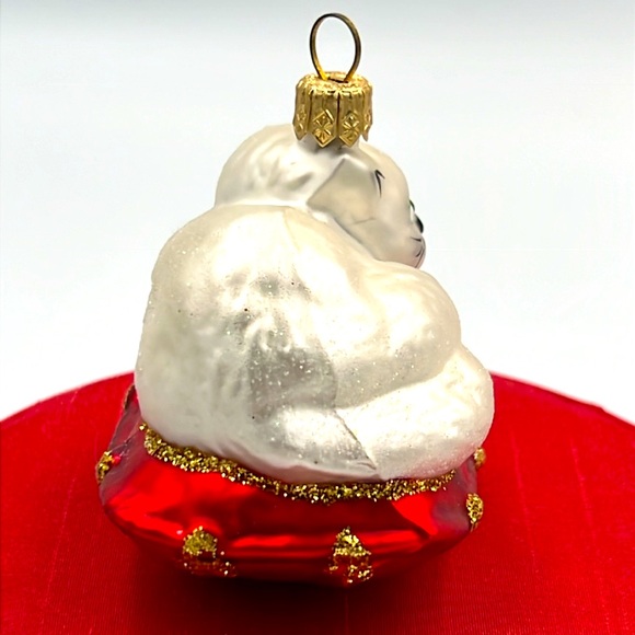 VTG Cat long haired white on red pillow Glads Blown Christmas tree ornament - Picture 4 of 8